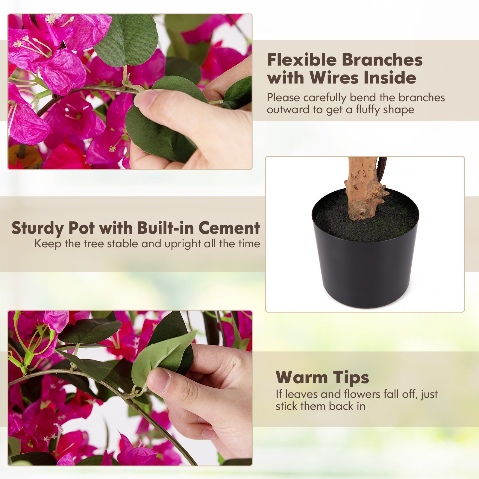 2PCS 53″ Artificial Azalea Tree Floral Plant w/Red Azalea Flowers Nursery Pot