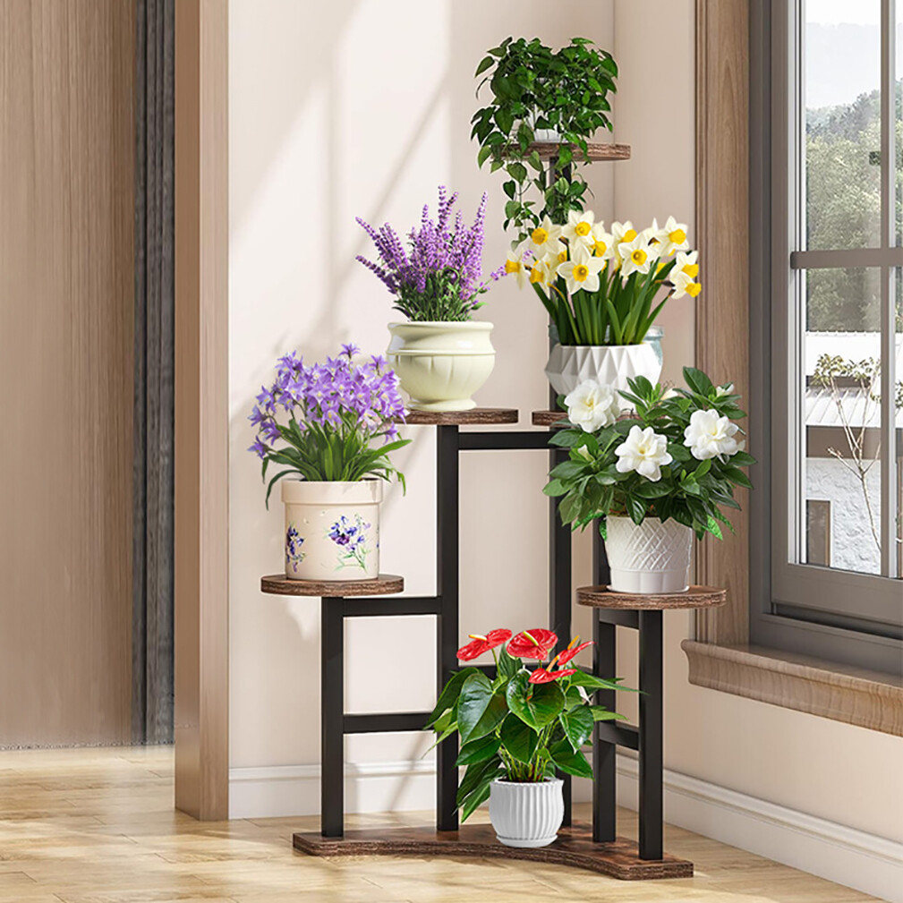 Rustic 8 Pots Tiered Plant Stand Outdoor Garden Patio Balcony Corner Flower Rack