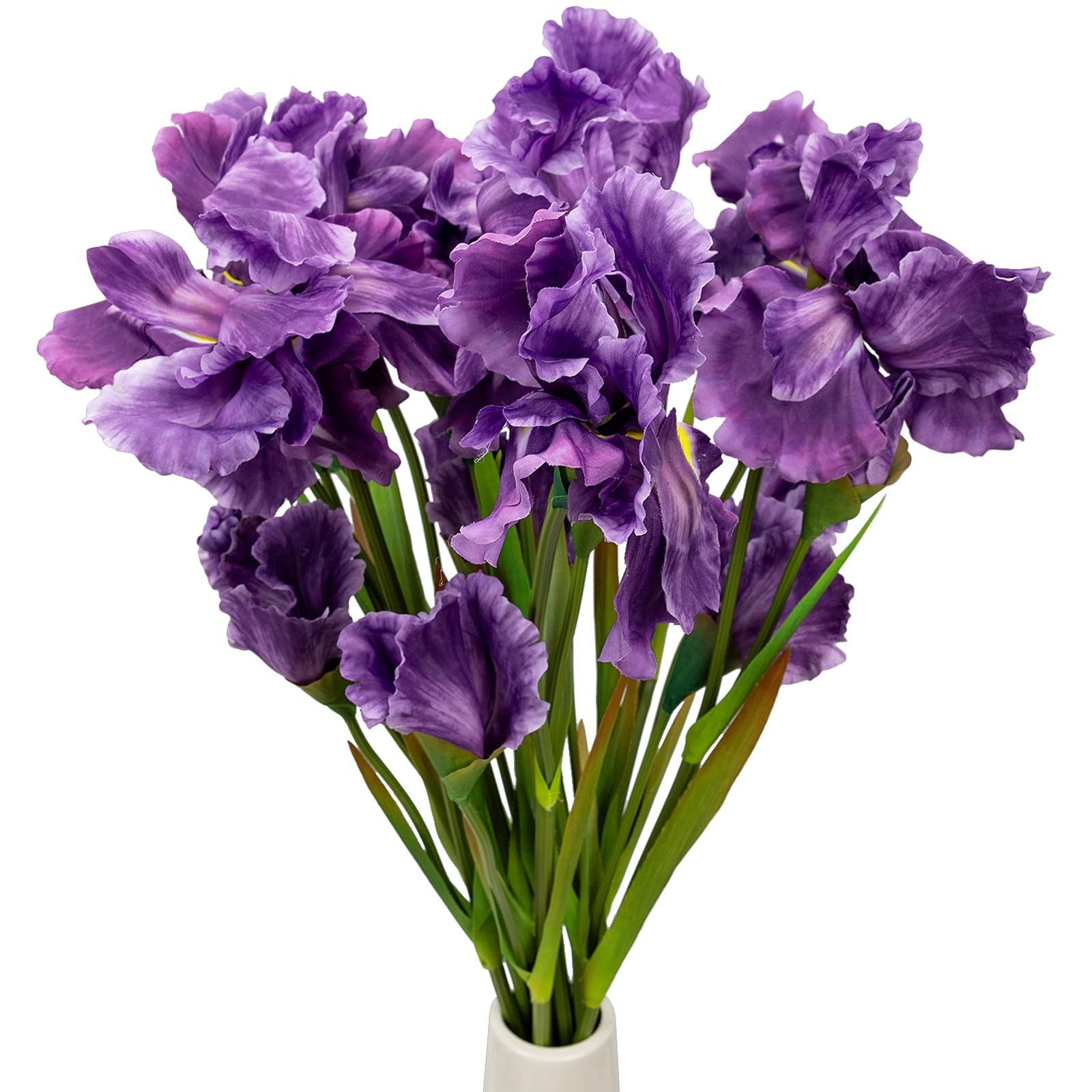 6 Pcs 31.5” Artificial Iris Flowers Real Touch Faux Long Stems Fake Purple Ir…