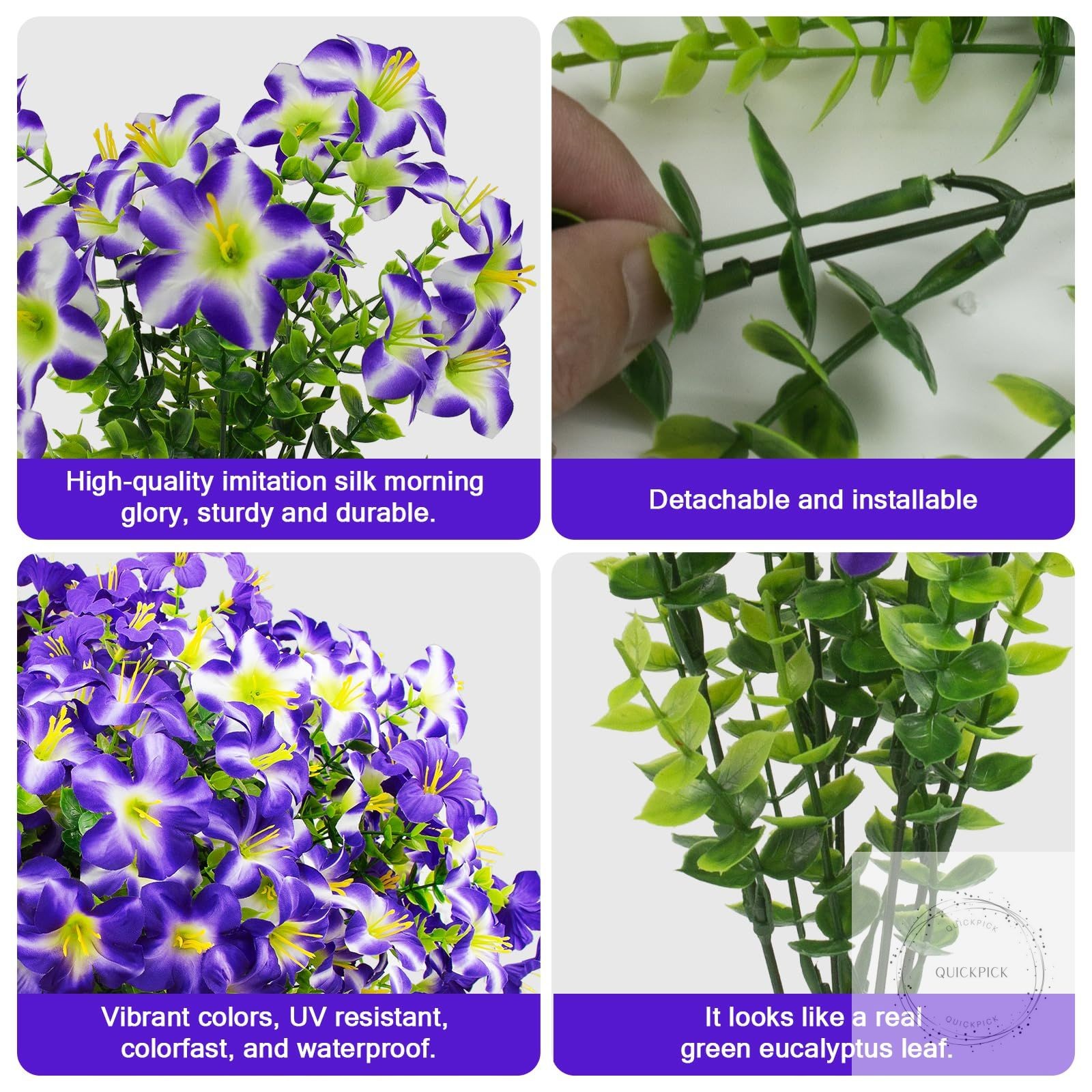 16 Pcs Faux Petunias Artificial Flowers for Outdoors, UV Resistant Fake Purple
