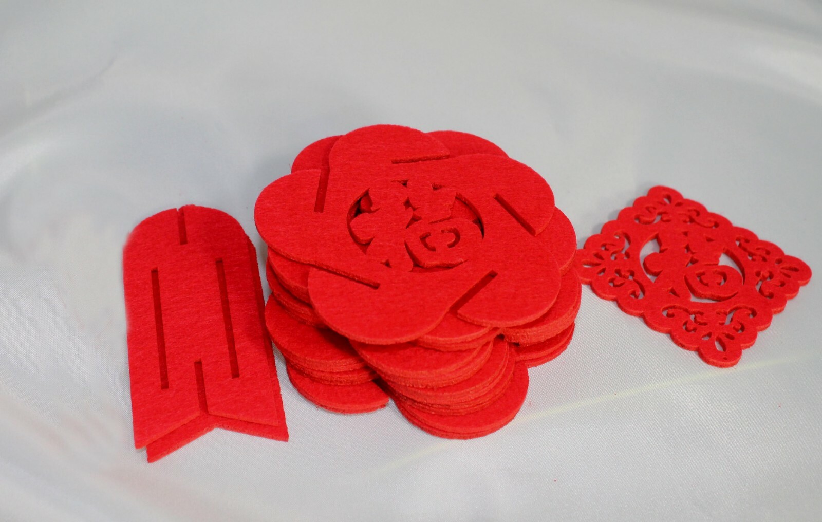 4pc Chinese Lucky Red Flower 3D Puzzle Lantern, Good Fortune Luck Ornament Charm