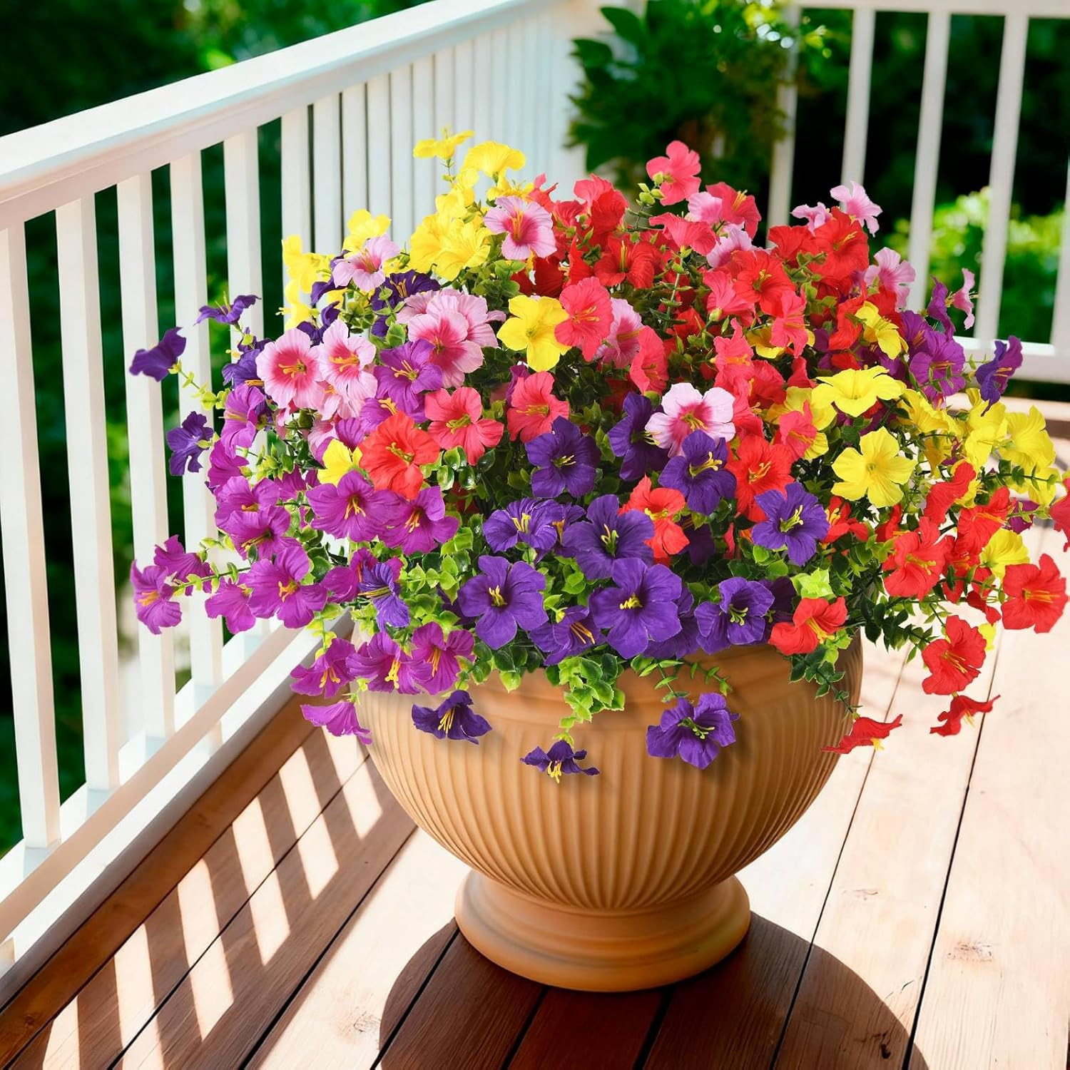 Artificial Fake Petunias Flowers for Outdoors Spring Decoration, 12 Bundles Faux