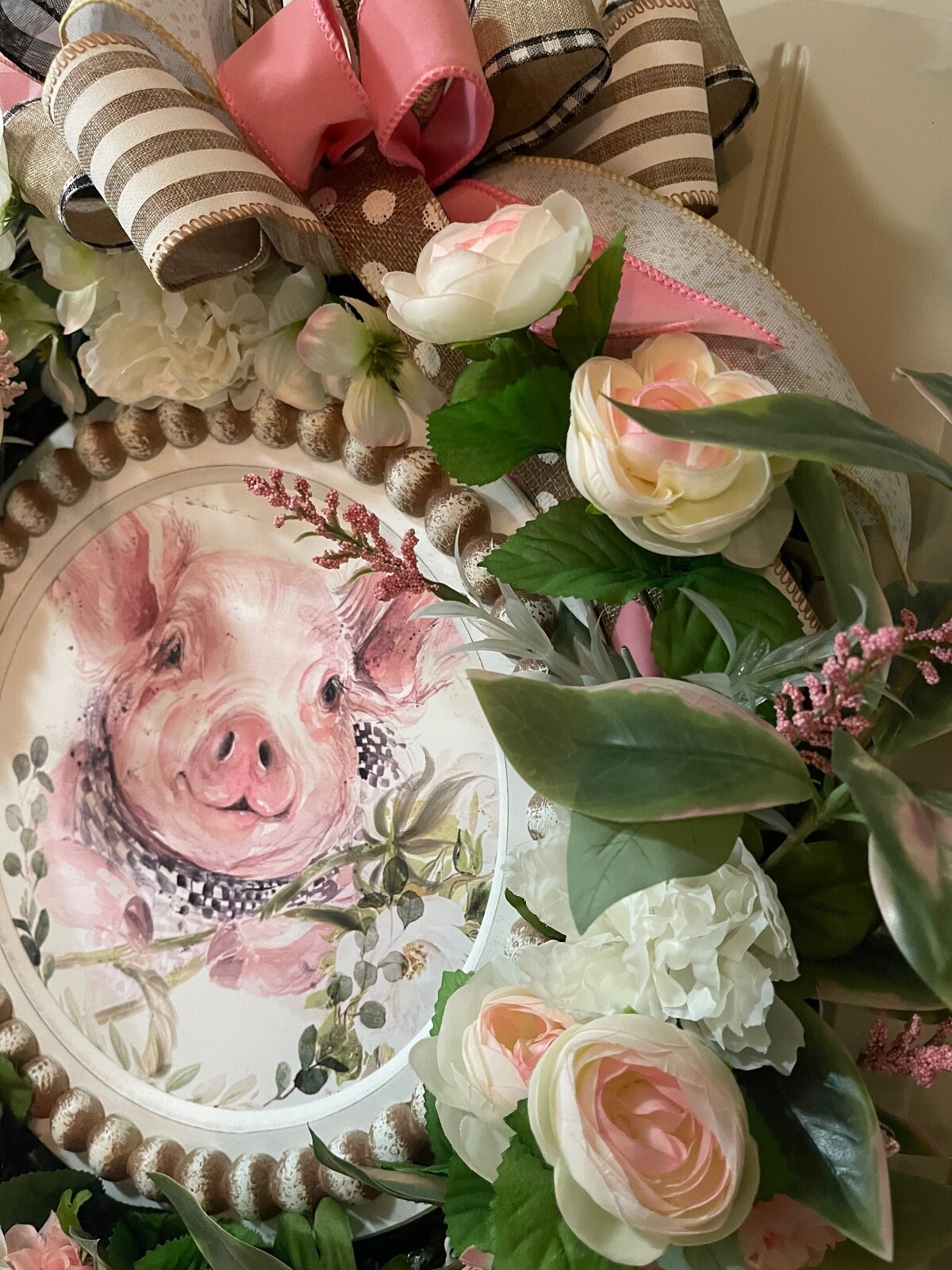 Farm life Piggy Pig Floral Grapevine Wreath by Taylormadecustombows 24x24x8″