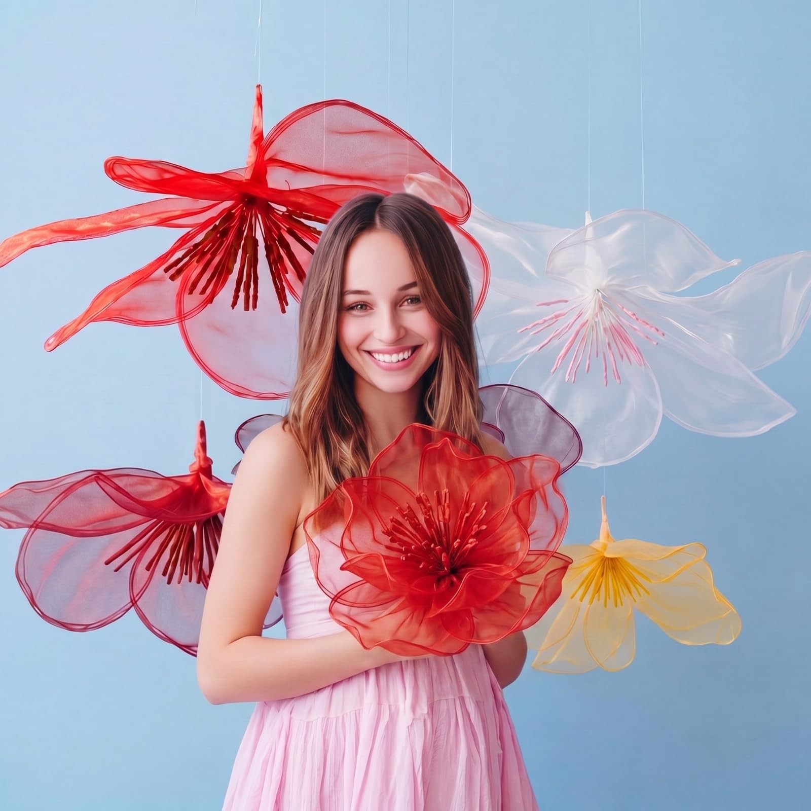 6 Pcs Giant Hanging Ceiling Flowers Decoration 24in 20 in 16in Large Organza …