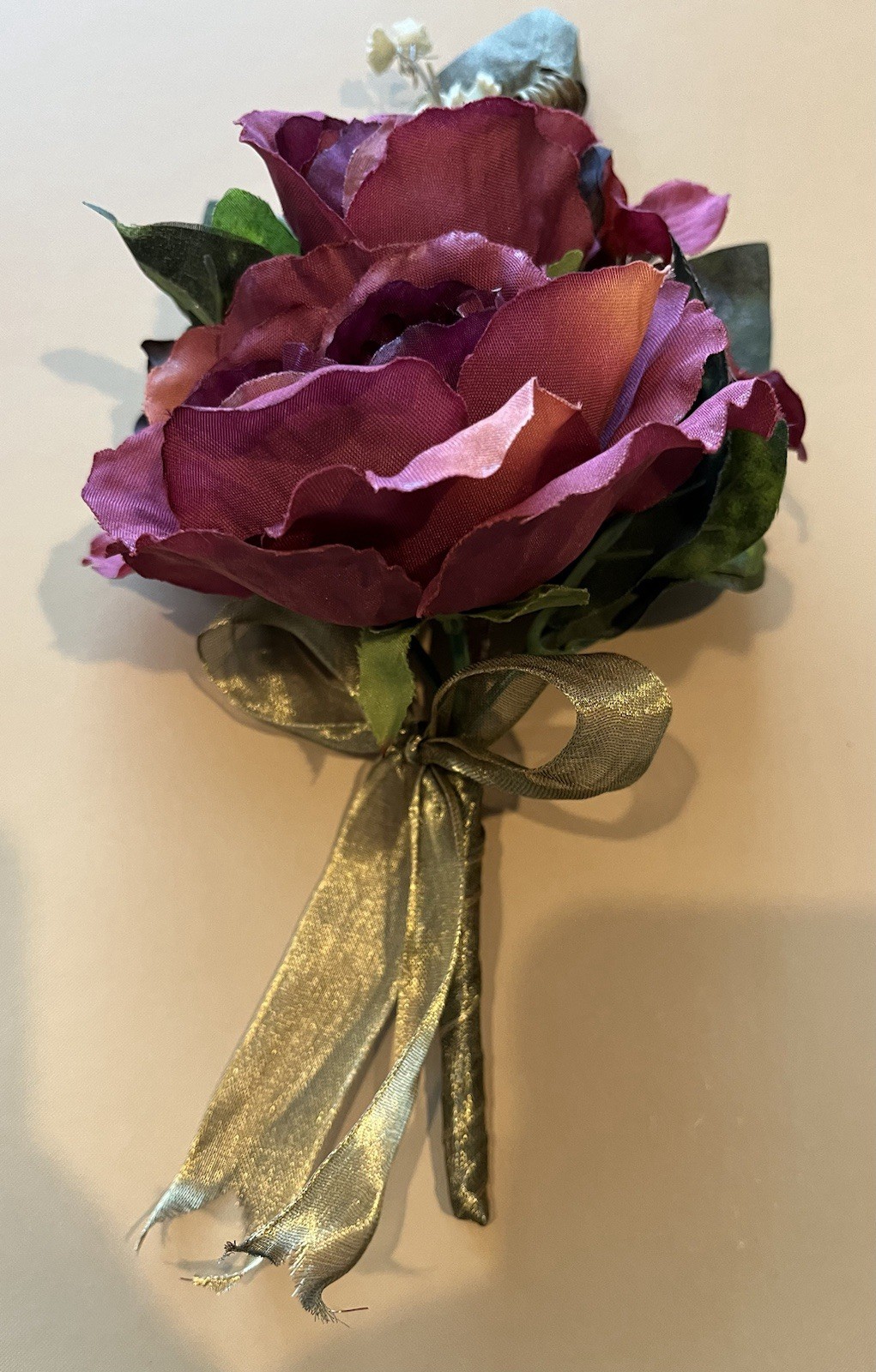 Decorative Flowers Set Of 4 Multicolored Ivory, Eggplant Purple, Deep Pink New