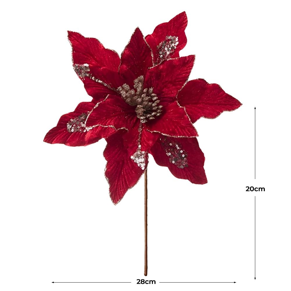 6 PCS Red Christmas Poinsettia Artificial Flowers Glitter Tree Wreath Decor