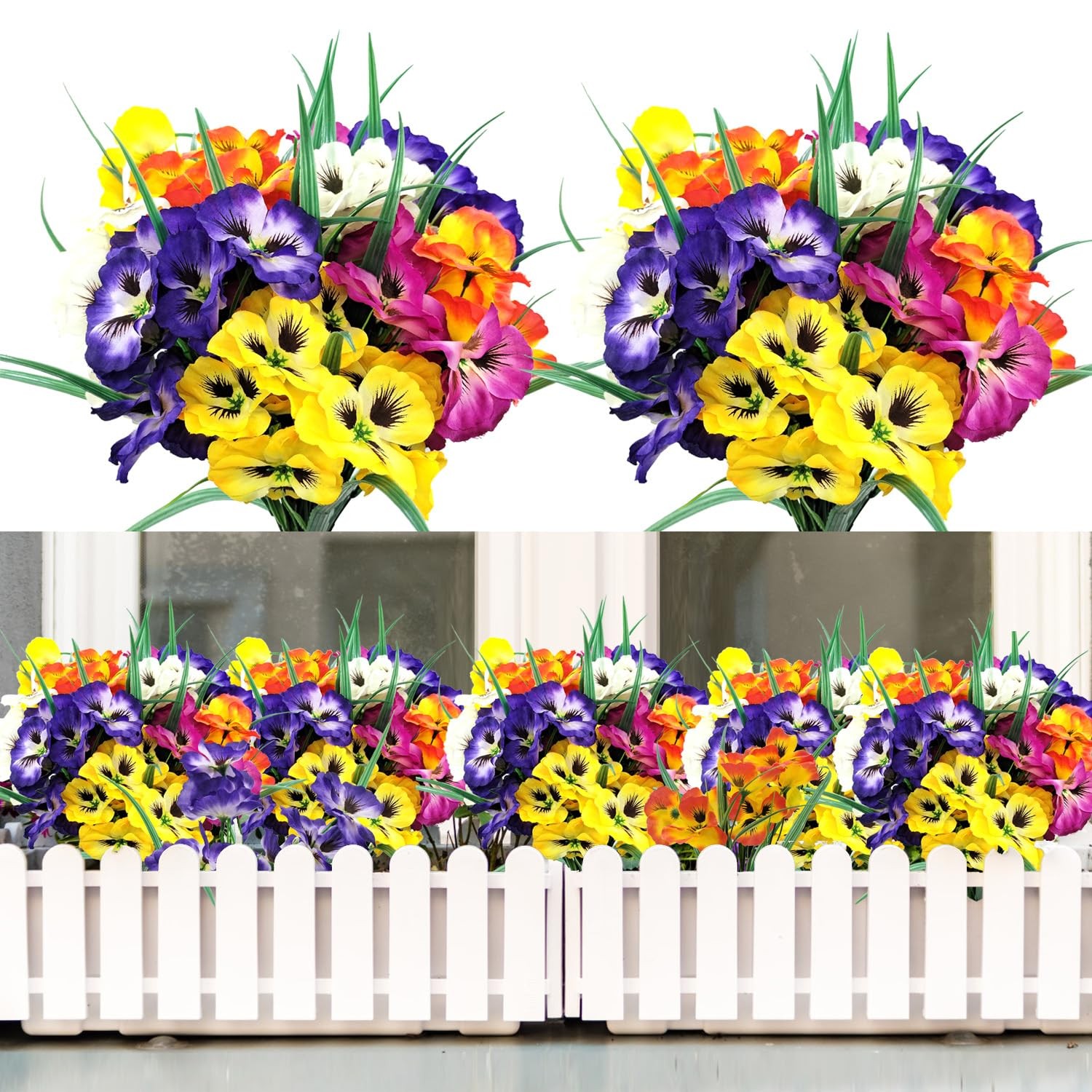 10 Bundles Artificial Pansy Flowers UV Resistant Plastic Plants Fake Silk Fau…