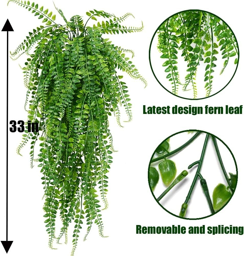 Maintenance-Free Faux Ferns – 6 Pcs Hanging Plants for Indoors & Outdoors