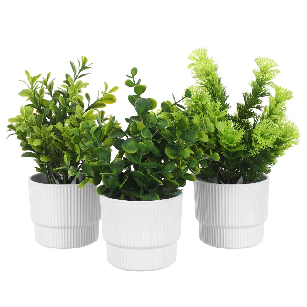 3 Pcs Artificial Plants with Pot Office Desk in Eucalyptus Fake Potted