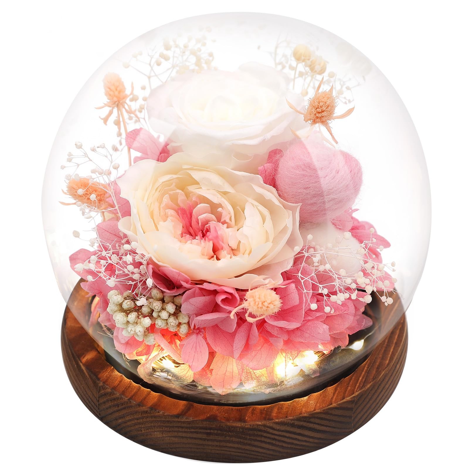 Eyesofspring Preserved Flowers,Rose in Glass Dome with LED Light, Gifts for Her,