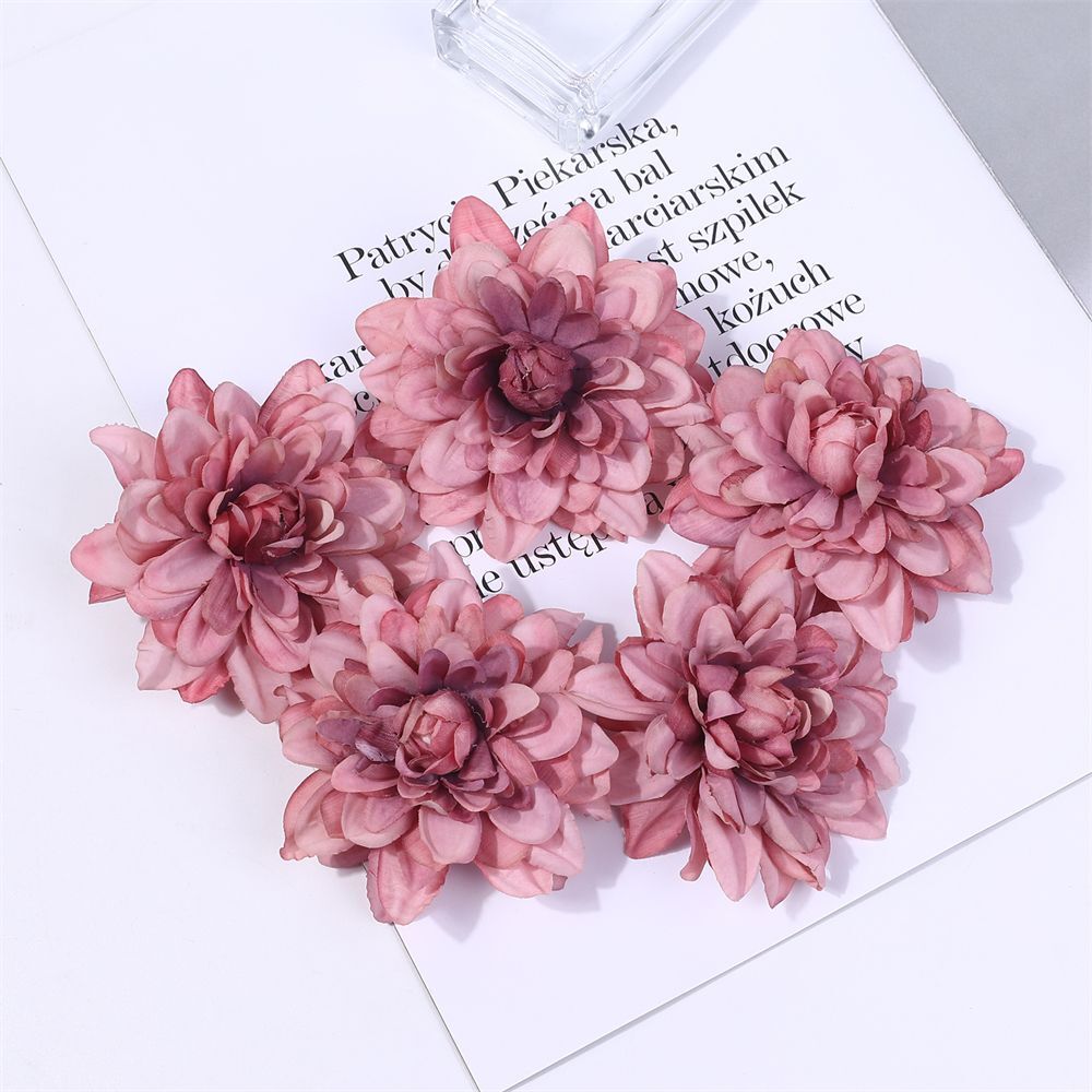 Dahlia Silk Artificial Wreath Flowers Wedding Home Decorate Fake Head Flower 5pc