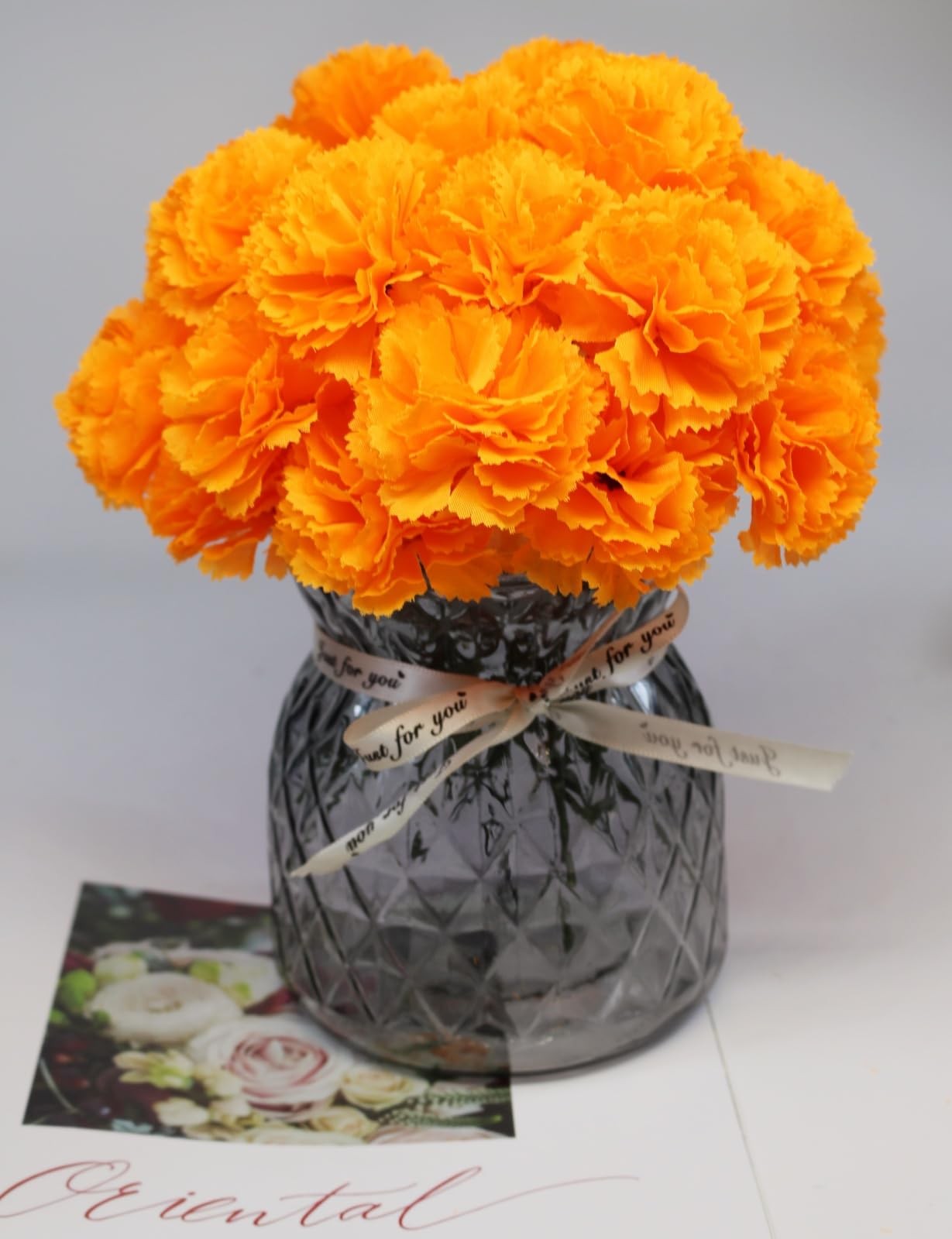 60 PCS Orange Artificial Marigold Fake Silk Flowers Day Of The Dead Decor