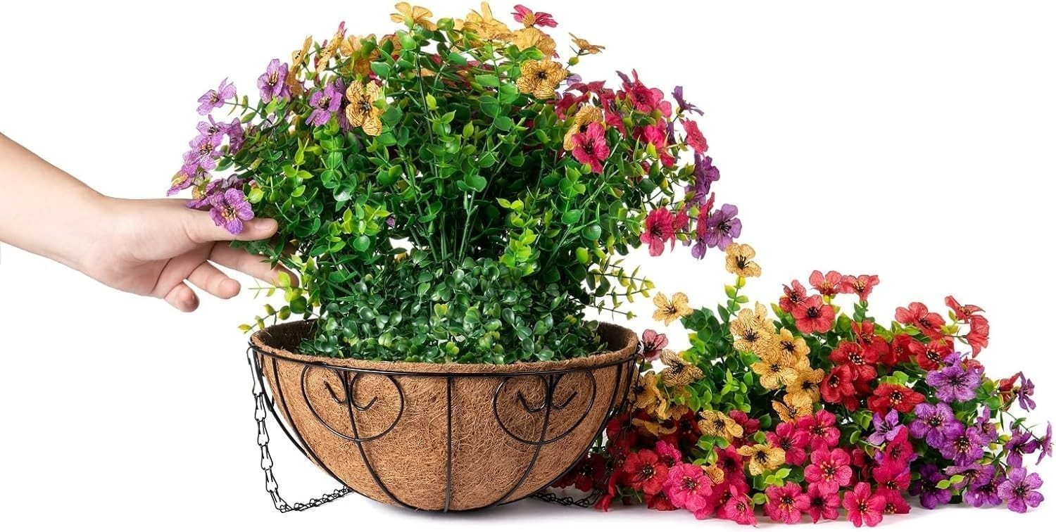 Two Stunning UV Resistant Artificial Flower Baskets for Vibrant Home Decoration