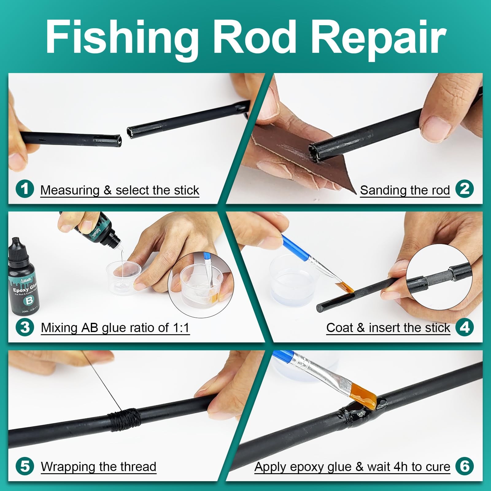 Fishing Rod Repair Kit – 3-in-1 Pole Complete black grey