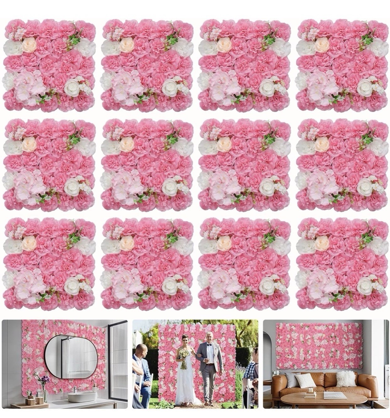 Flower Wall Backdrop 12pcs 16.5×16.5 Inch Artificial Floral Wall Panel #57