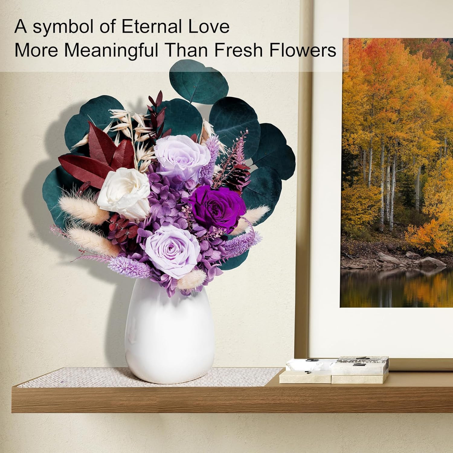 Purple Preserved Rose Bouquet Gift for Women Long Lasting Home Decor