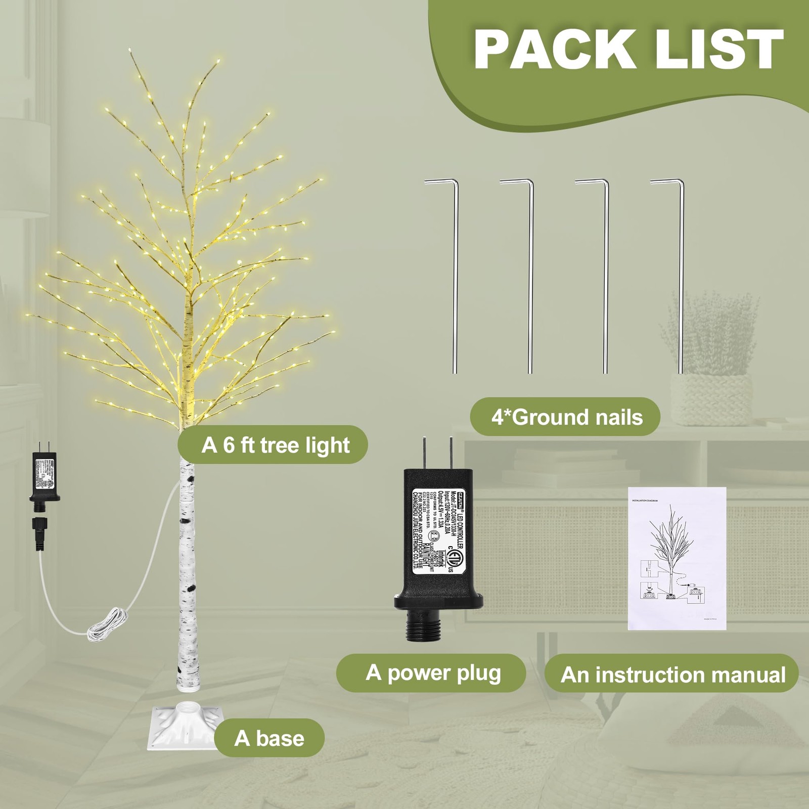 6FT Lighted Twig Birch Tree with Fairy Lights, 260 LED Birch Tree Lights with…