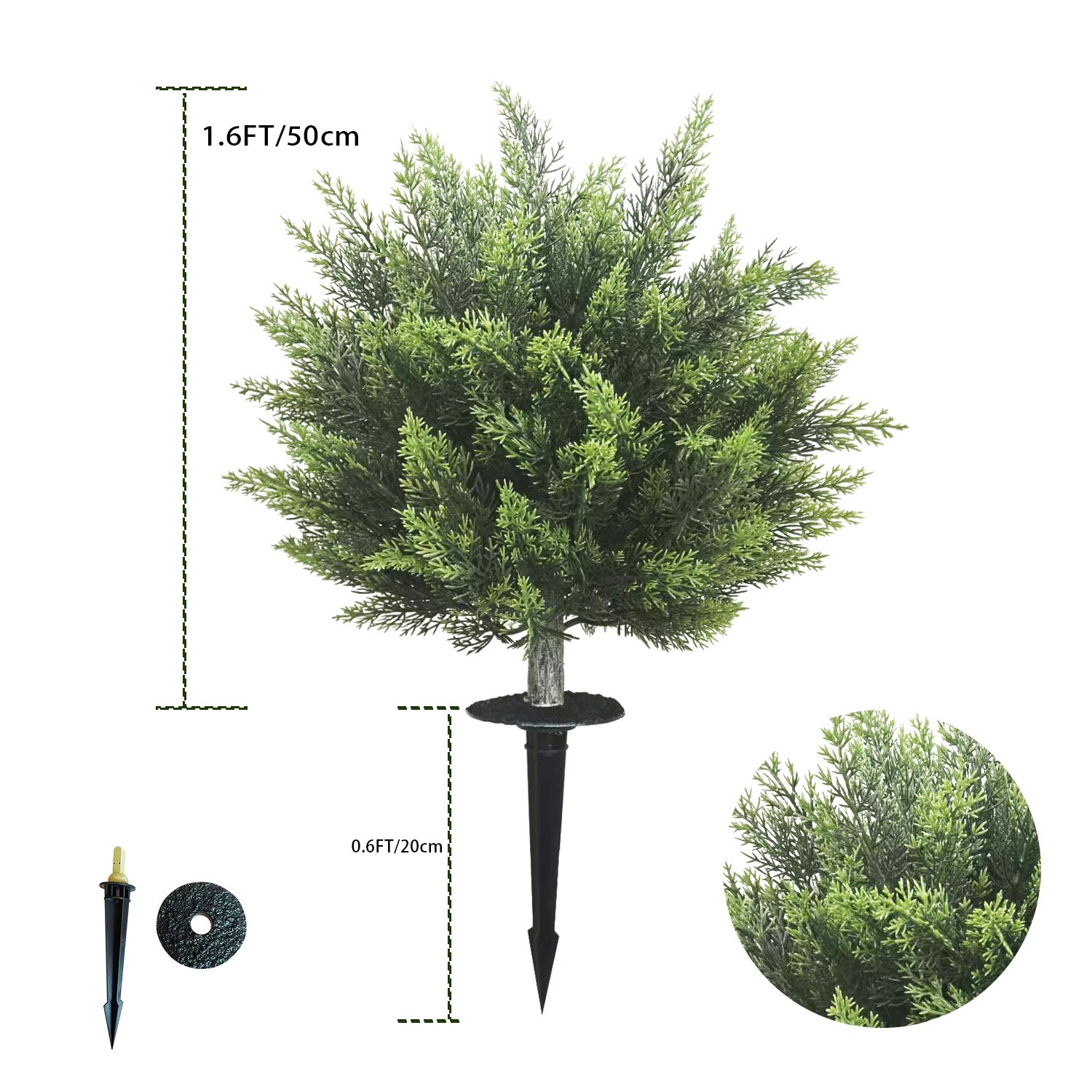 Lifelike 2Pcs50CM Artificial Cypress Plants with Ground Spike for Outdoor Garden