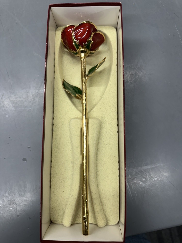 LIVING GOLD REAL ROSE DIPPED IN 24K GOLD RED BOXED Vintage