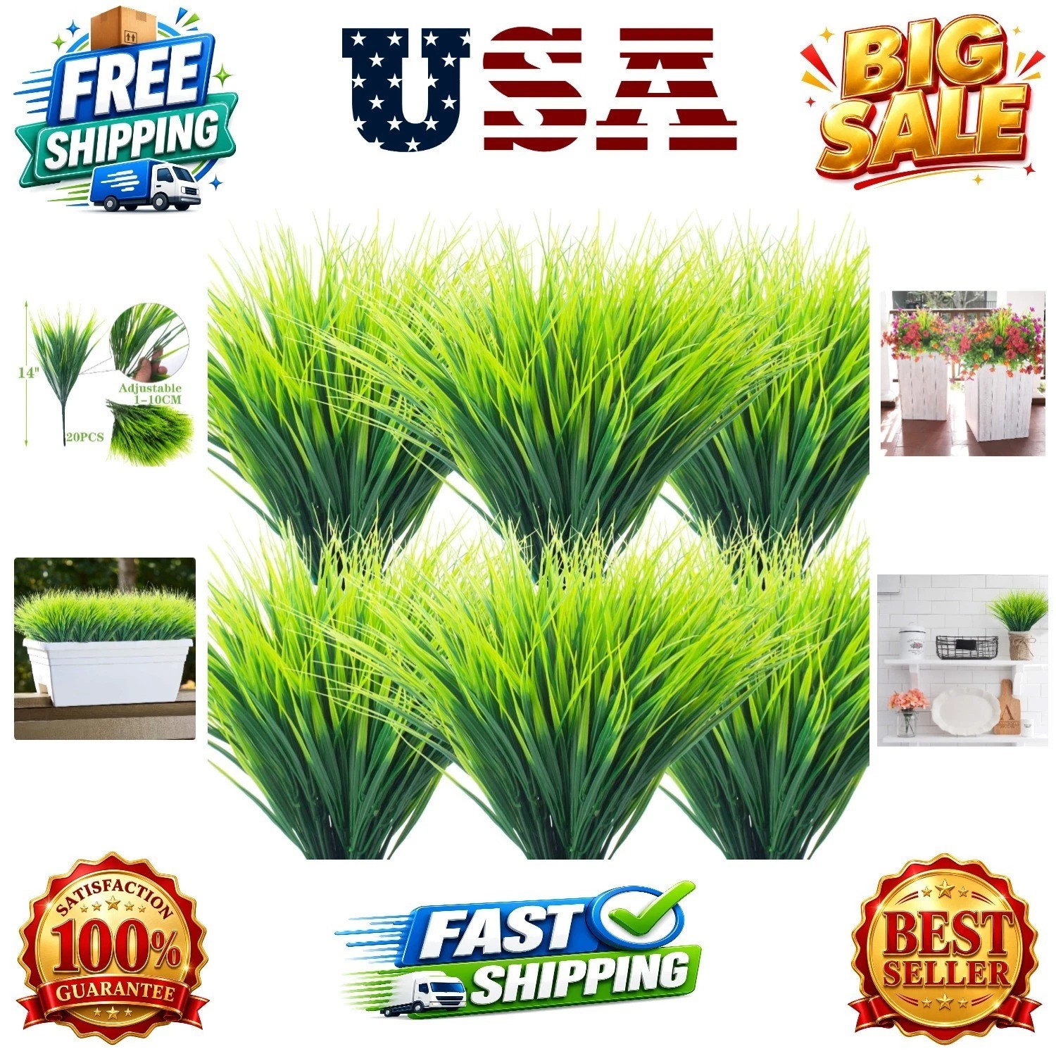 20 Bundles Artificial Outdoor Plants, Fake Wheat Grass Greenery Shrubs UV Res…