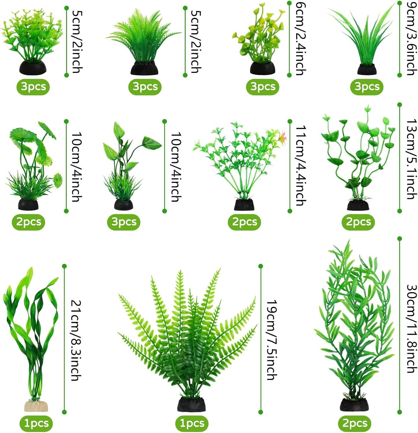 Fish Tank Accessories Aquarium Decorations Plants, 10/25 Pcs Green Fish Tank