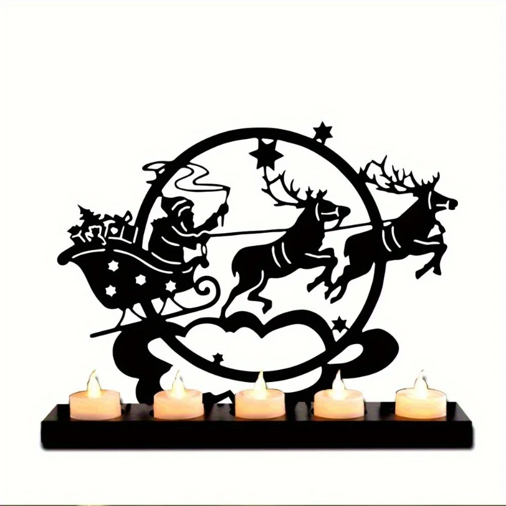 Santa Reindeer Metal Candlestick Wall Sculpture Exquisite Christmas Gift