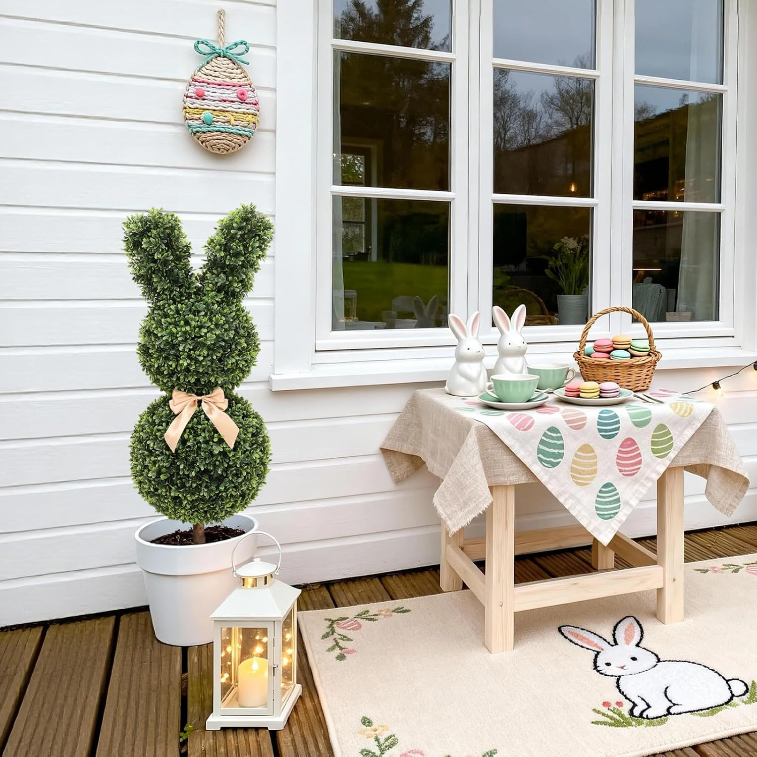 Boxwood Bunny Topiary, 36 Inch Artificial Rabbit Tree for Easter Decor, 3FT Faux