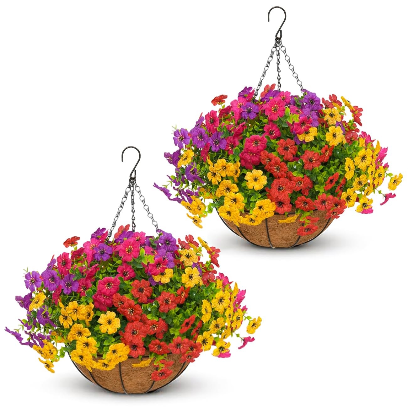 Artificial Hanging Flower Baskets 24 Silk Daisies with Coconut Basket – Outdoor