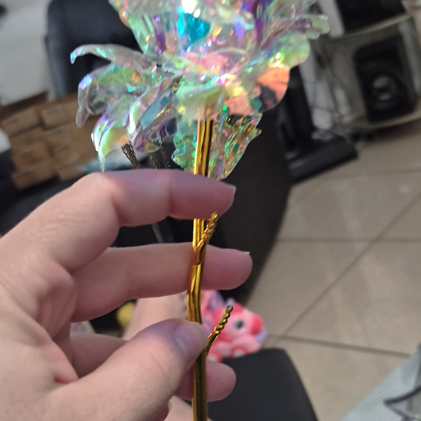 Artificial Iridescent Multicolor Flower Stem Floral Pick, Gold Metal Stem