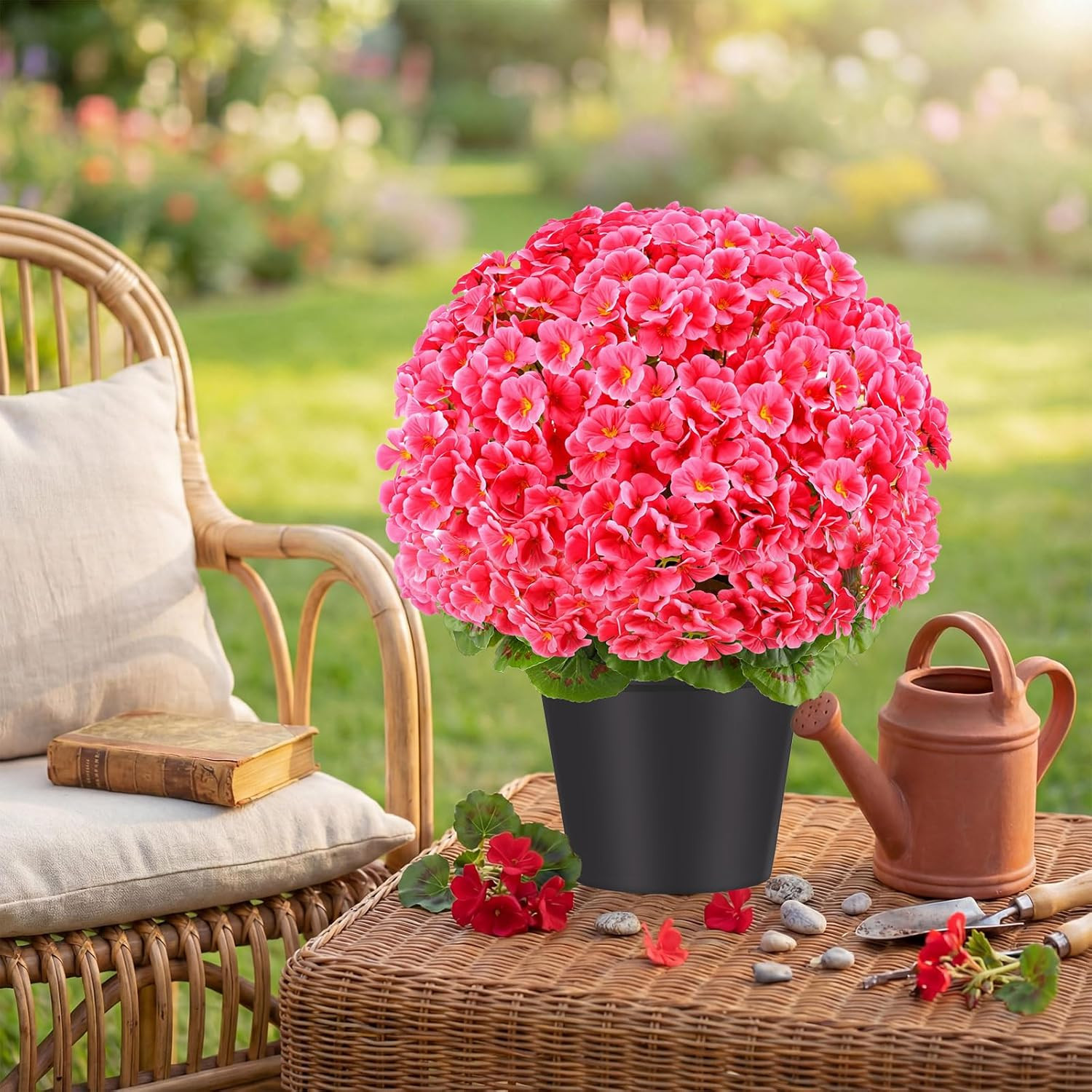 2 Pack 20″ Pink Artificial Geraniums for Outdoor & Indoor Decor