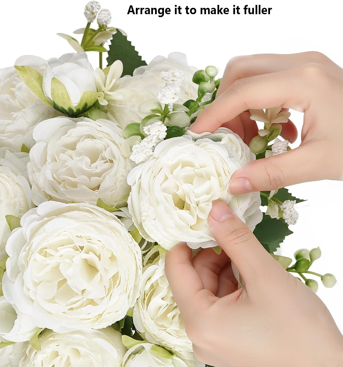 24 Bundles Peonies Artificial White Flowers Bouquet, Lifelike Silk Fake Peoni…