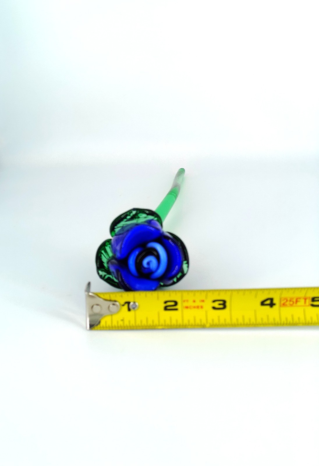 Vintage Murano Style Glass Blown Long Stem 13-3/4″ Blue Glass Rose