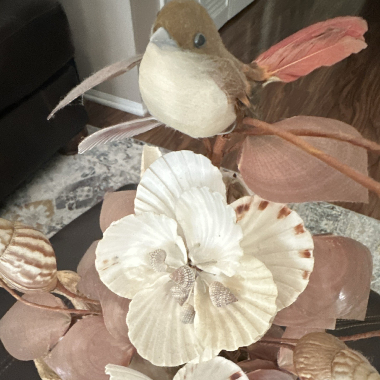 Shell & wood hand maid Orchid Floral Arrangement Centerpiece, Beige Brown White