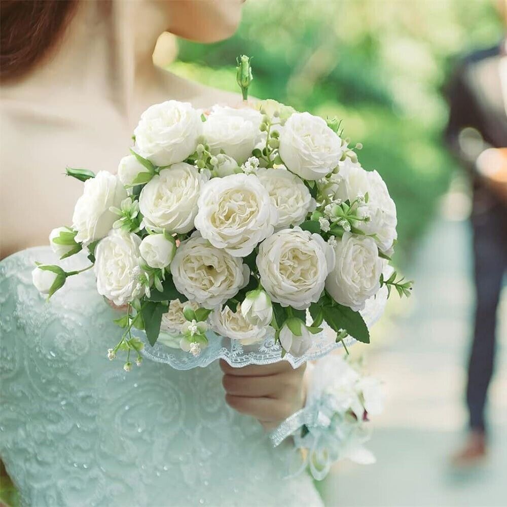 2 Bunches 9 Heads Silk Peony Artificial Flowers Wedding Bouquet Home Party Decor