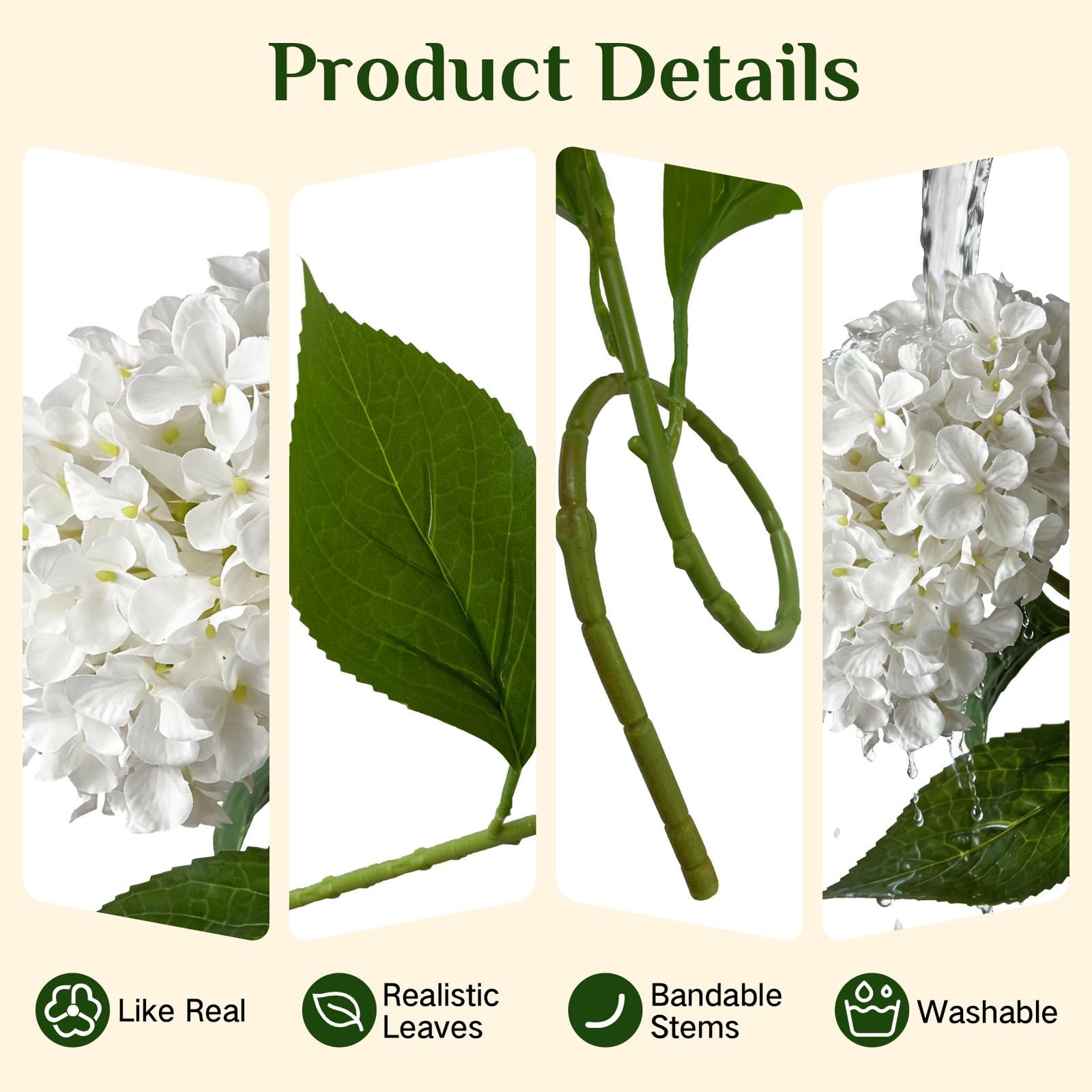 26’’ Real Touch White Silk Hydrangea Artificial Flowers, Large Lifelike Silk …