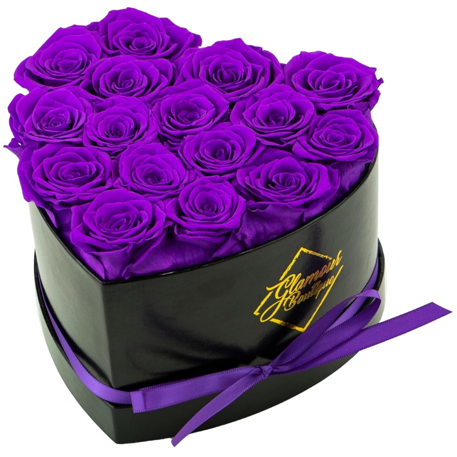 16 Purple Roses in Heart Shape Box – Eternal Love Gift