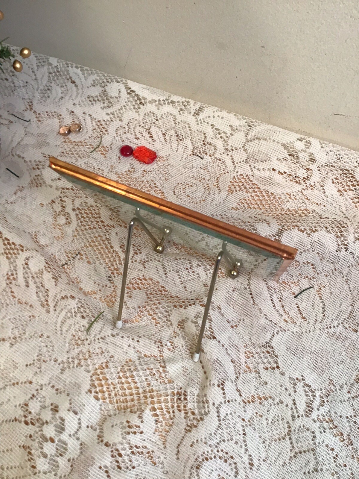 Pressed Dried Flowers Beveled Glass Verse TO HIS MOTHER – Display- Copper Edge