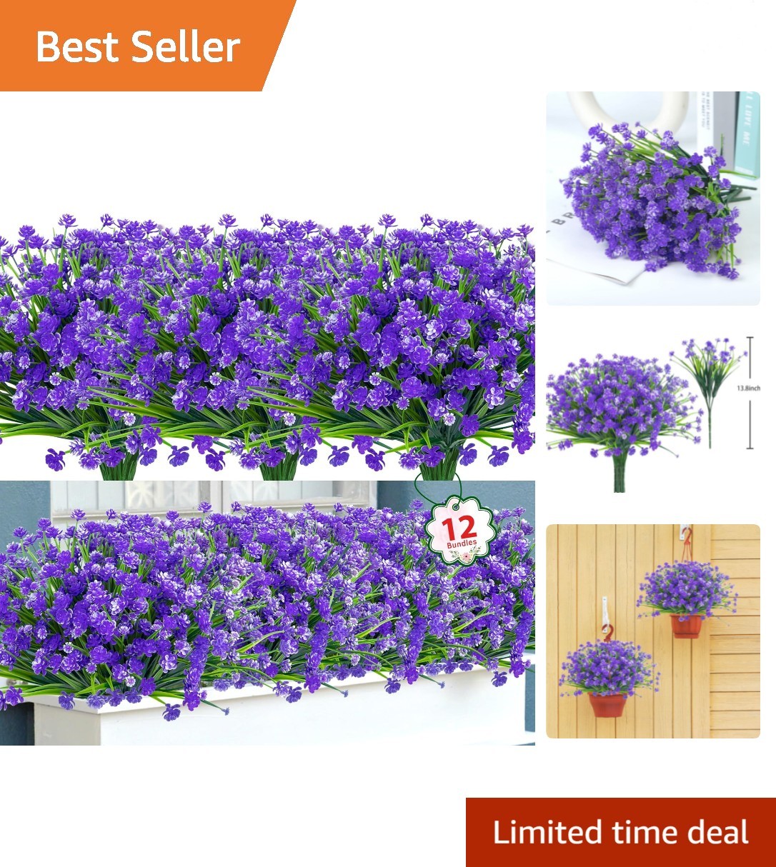 12 Bundles Artificial Flowers for Outdoors UV Resistant Fake Plastic Plants F…