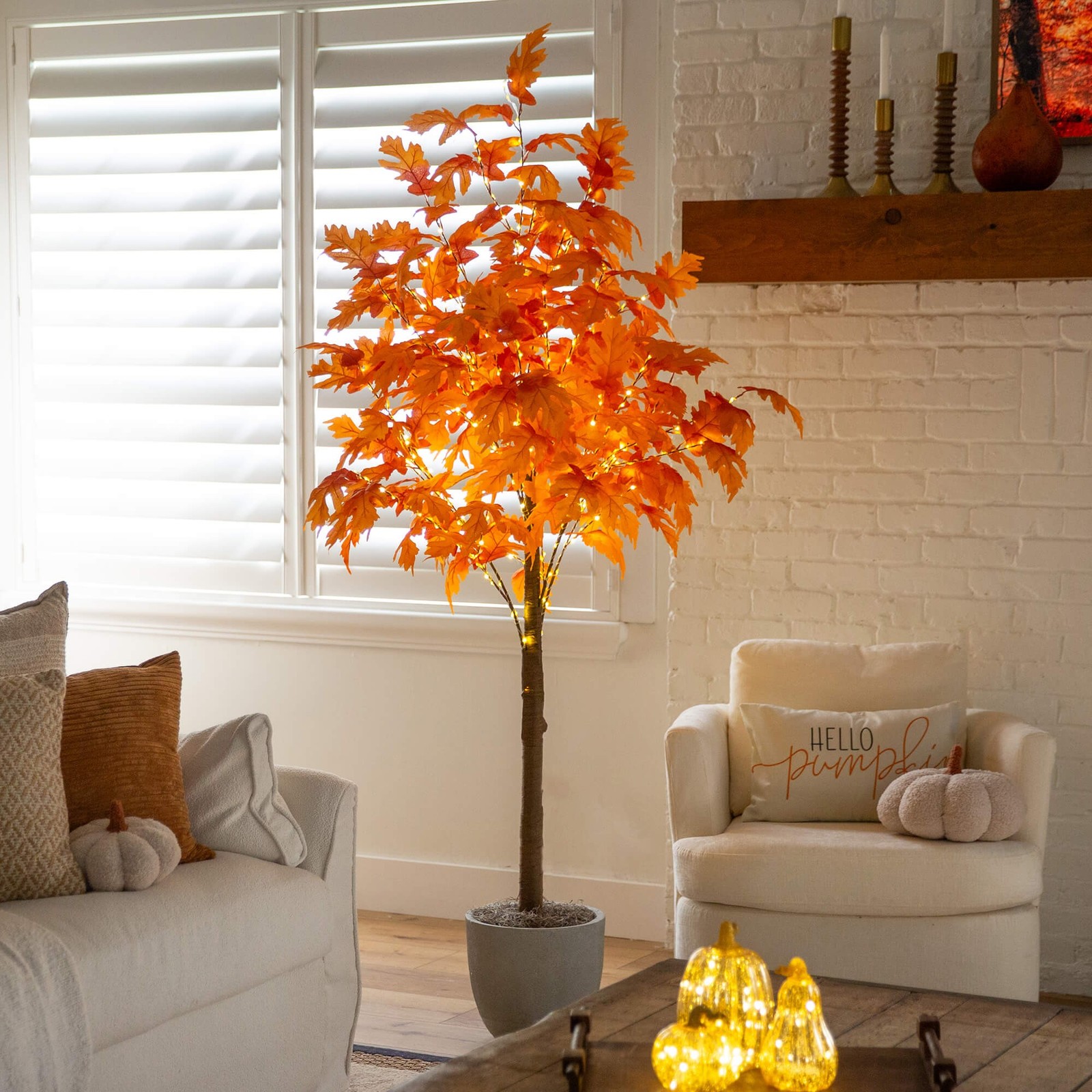 Nearly Natural 7ft Pre-Lit Autumn Maple Artificial FallTree w/450 Warm White LED
