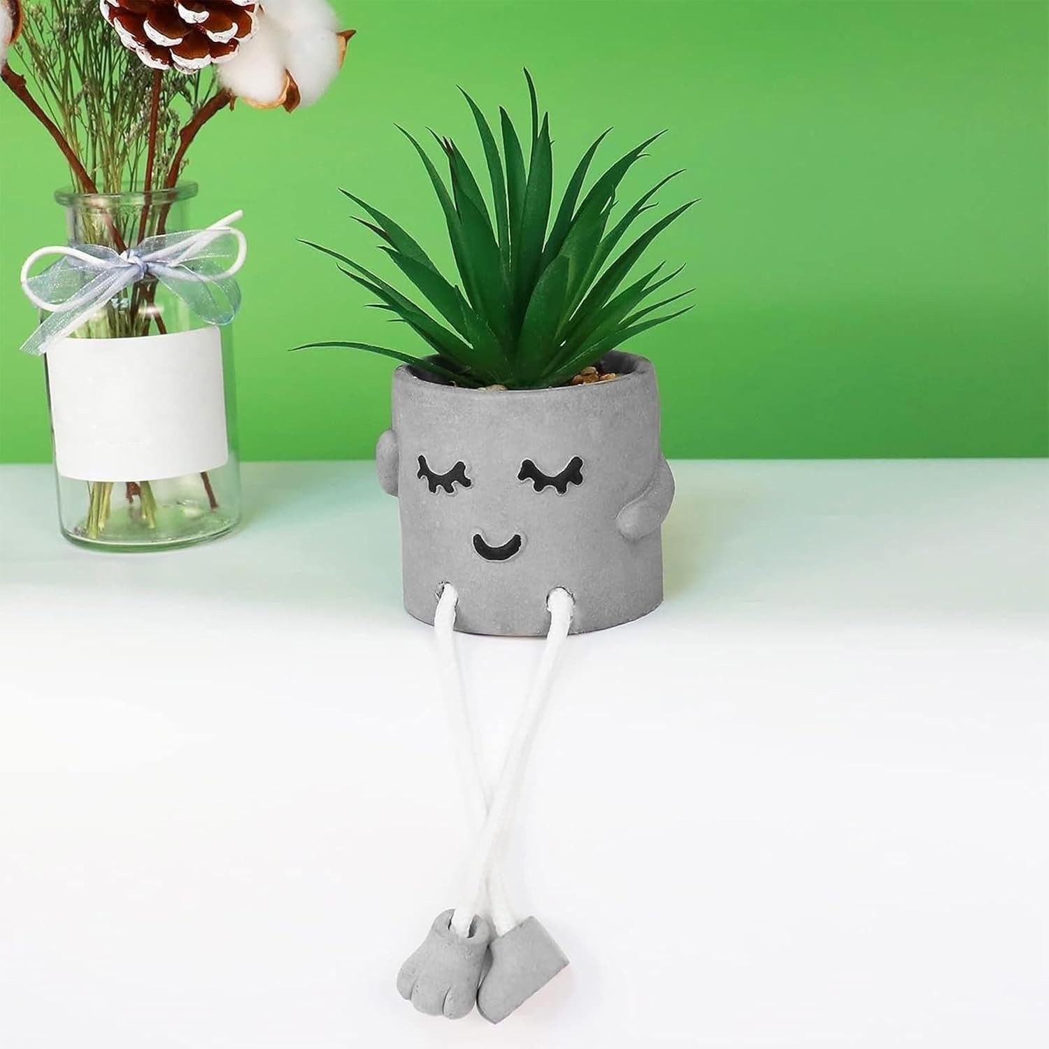 Small Decorative Fake Succulent Plant in Cement Pot – Ideal for Shelf Accent