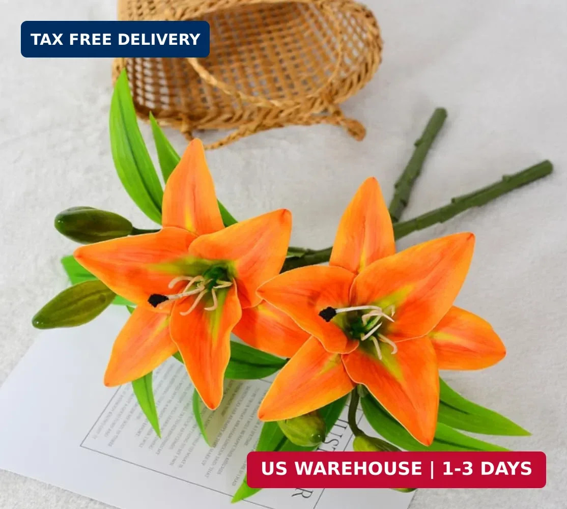 6 Bundles Artificial Tiger Lily Flowers White Touch Lilies Flower Bouquet Faux F