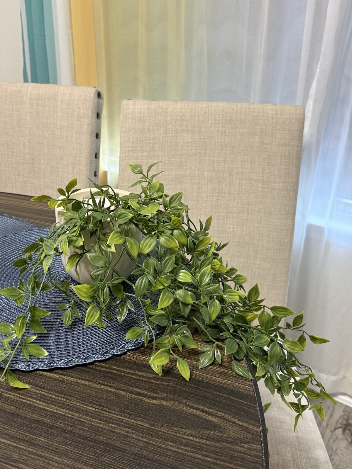 Artificial Hanging Vine Plant Faux Greenery Trailing Leaves White Pot Home Decor