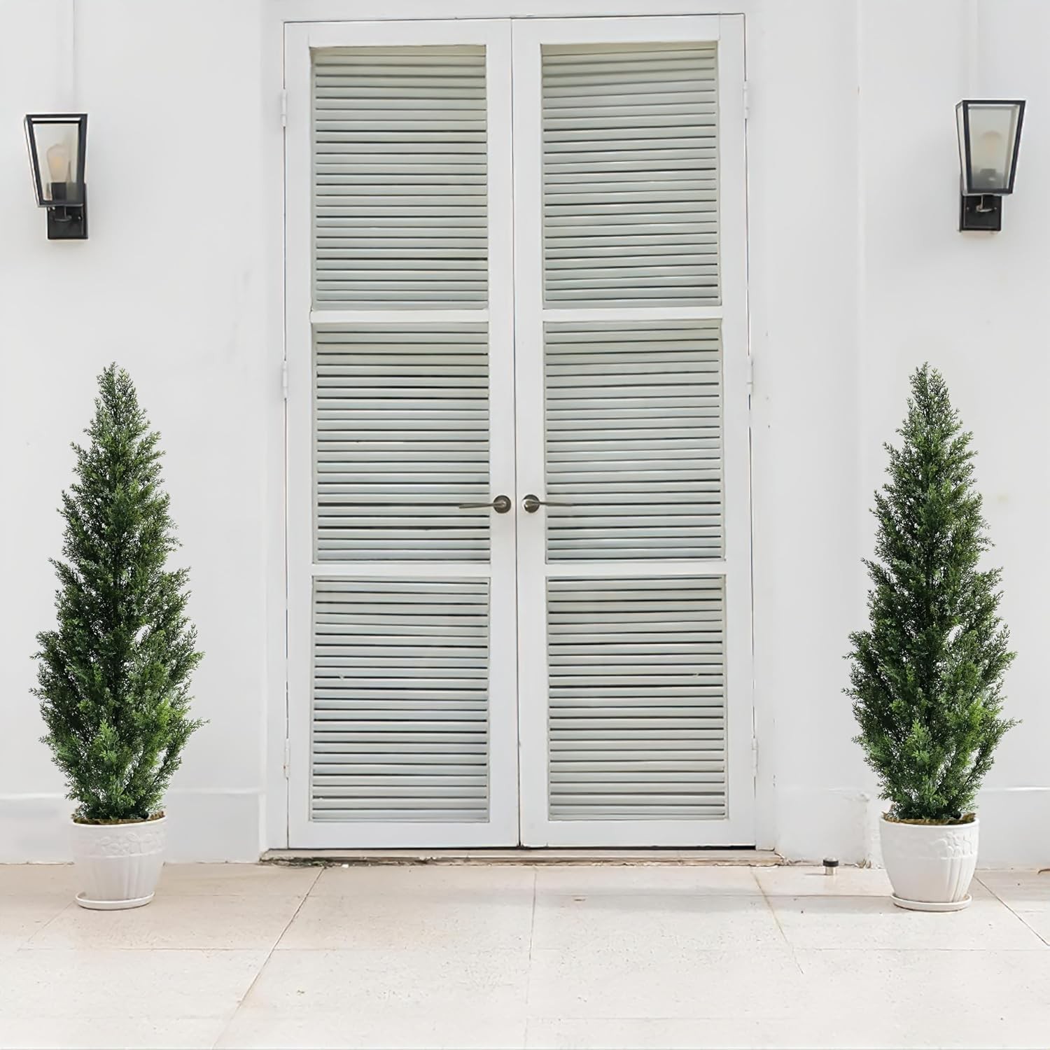 4 Feet Outdoor Artificial Topiary Cedar Tree, Set of 2 UV Resistant Potted Faux