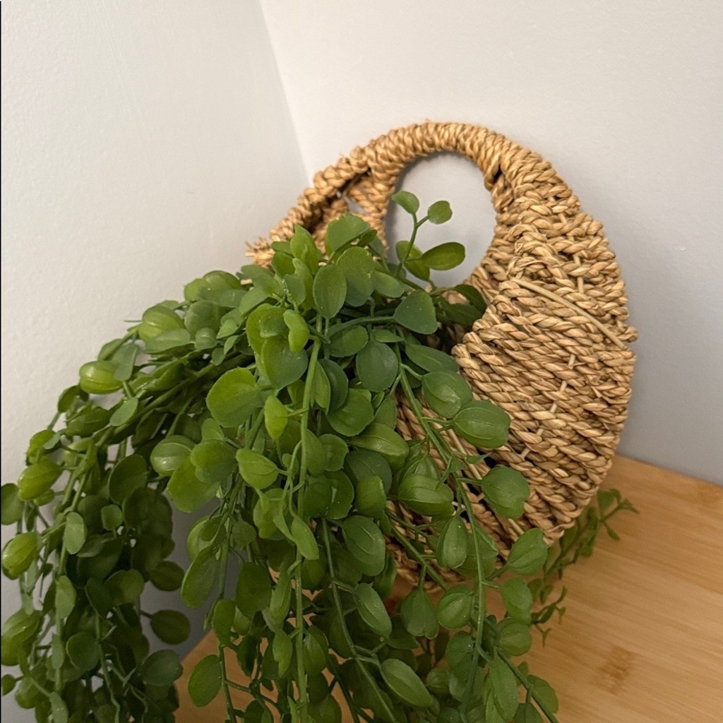 Fake Greenery in Hanging Woven Basket Dorm, Room, Apartment Decor