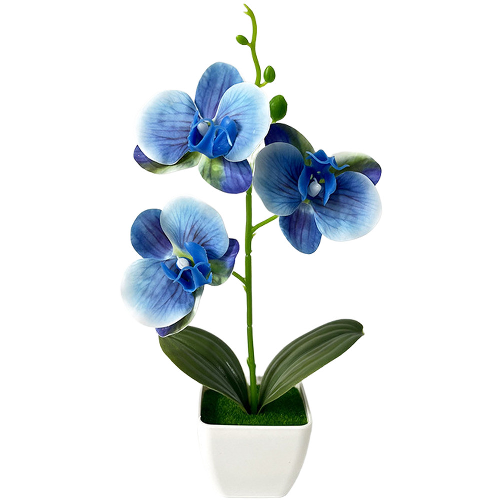 Artificial Phalaenopsis Orchid in White Square Pot for Home Office Decor