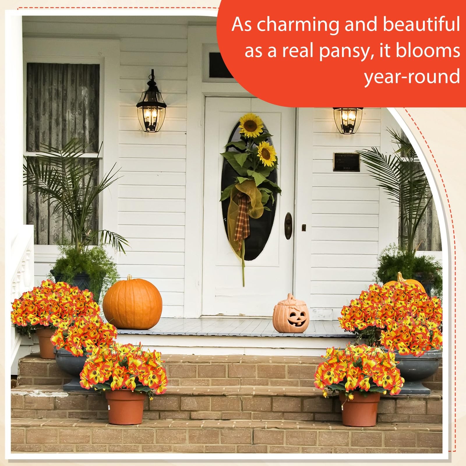 12 Bundles Artificial Pansies for Outdoors Thanksgiving Fall Faux Silk Outdoo…