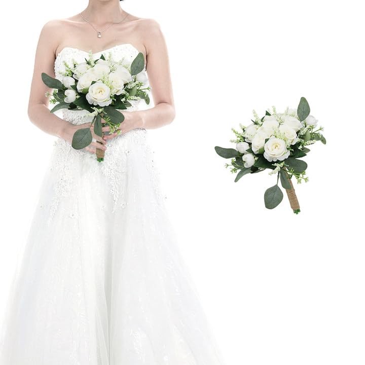 1 PCS 7 Inch Ivory Artificial Bridesmaid Wedding Bouquet Bridal Fake Flowers