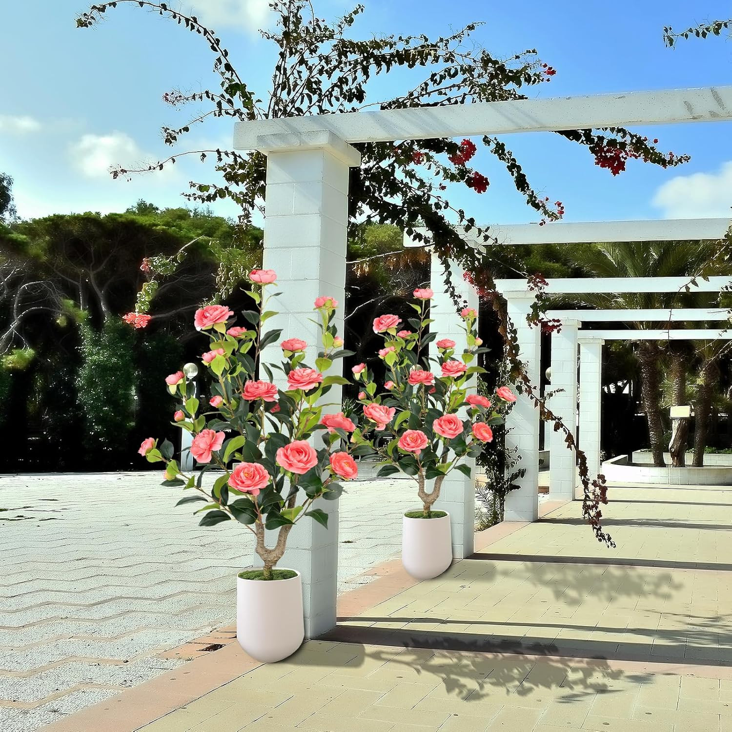 Artificial Camellia Tree 2 Pack – Realistic Camellia Plants in Pot with Pink Flo