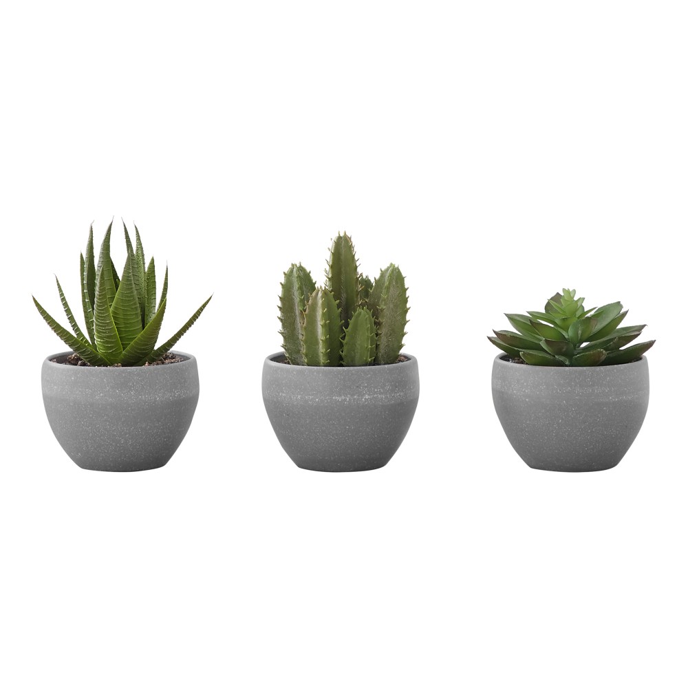 3Pcs 6in Faux Succulent Plants Grey Cement Pots Table Indoor Home Decor