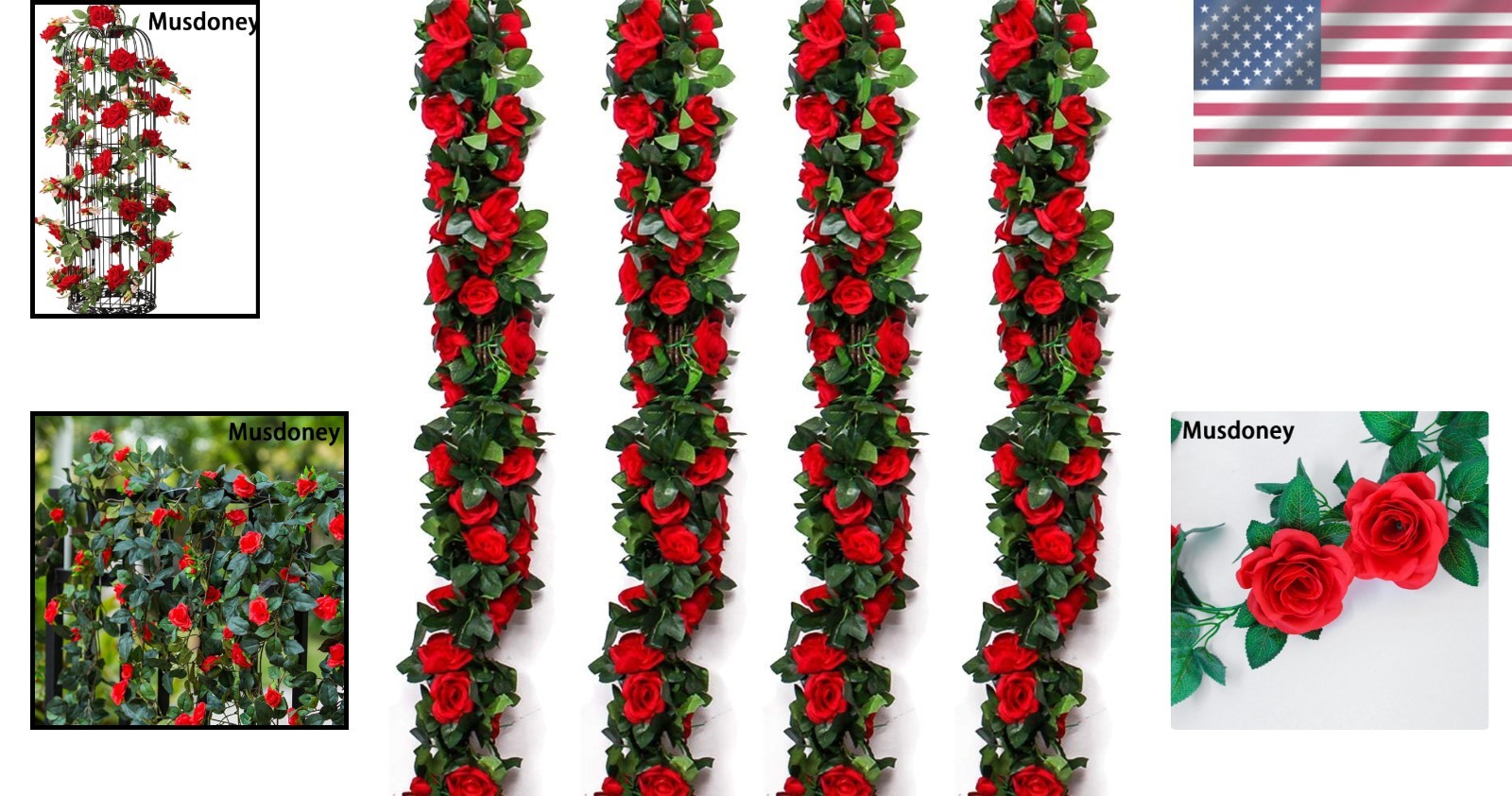 Artificial Rose Hanging Vines 4 Pcs 96 Inches Red Floral Decoration for Events